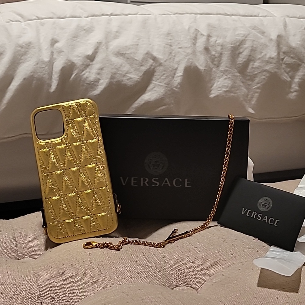 Versace Gold Quilted Leather Chain Phone Case